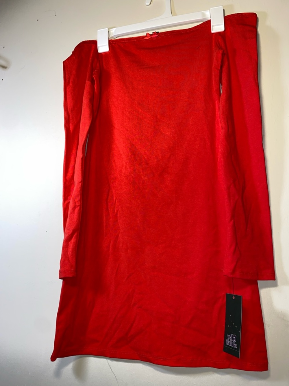Wild‎ Fable Off-Shoulder Long Sleeve Coral-Red Mini Dress - Picture 3 of 6